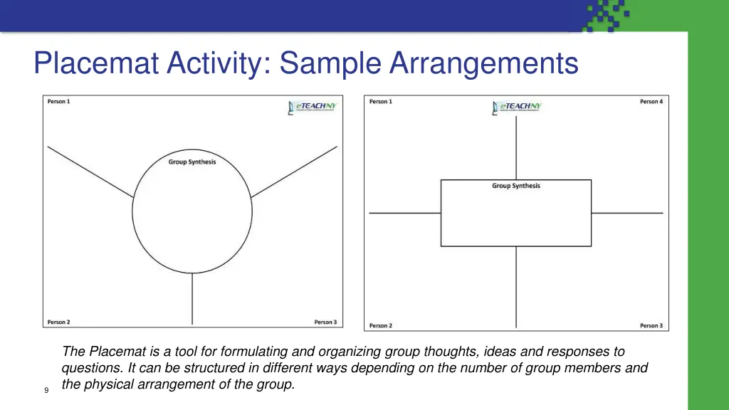 placemat activity sample arrangements