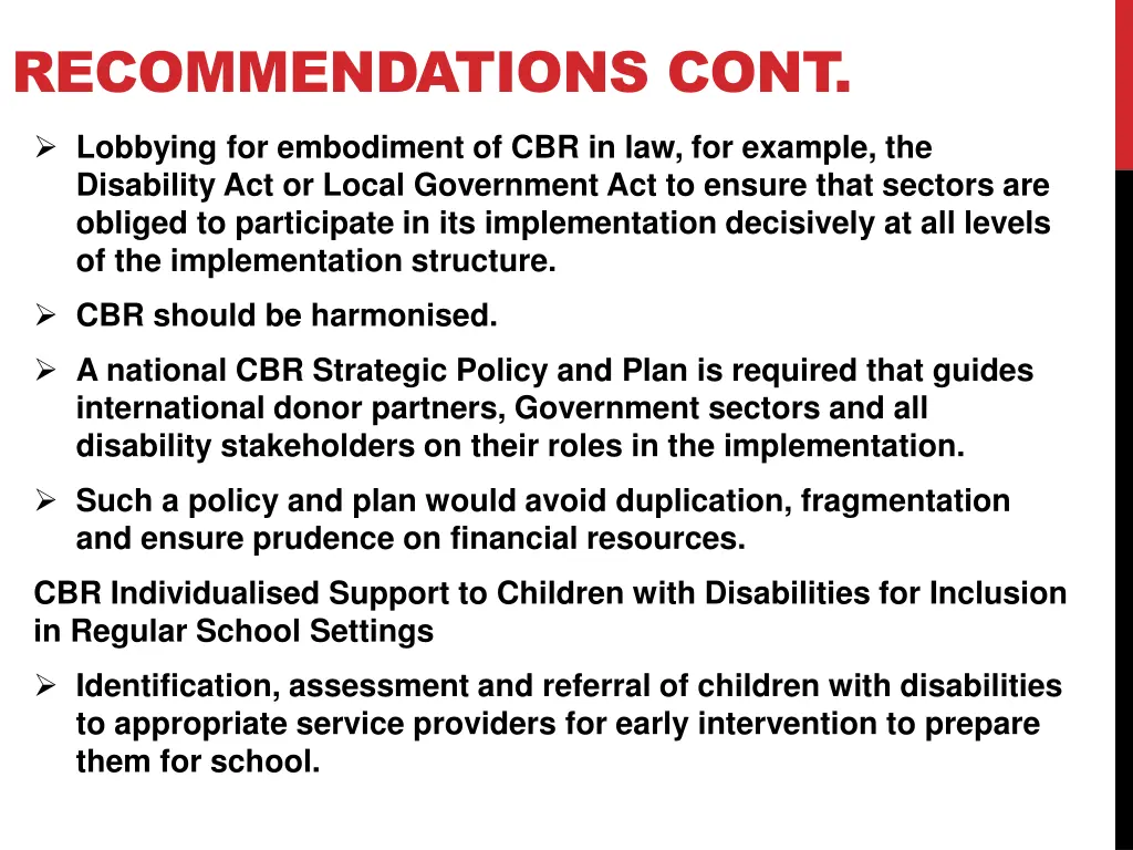 recommendations cont