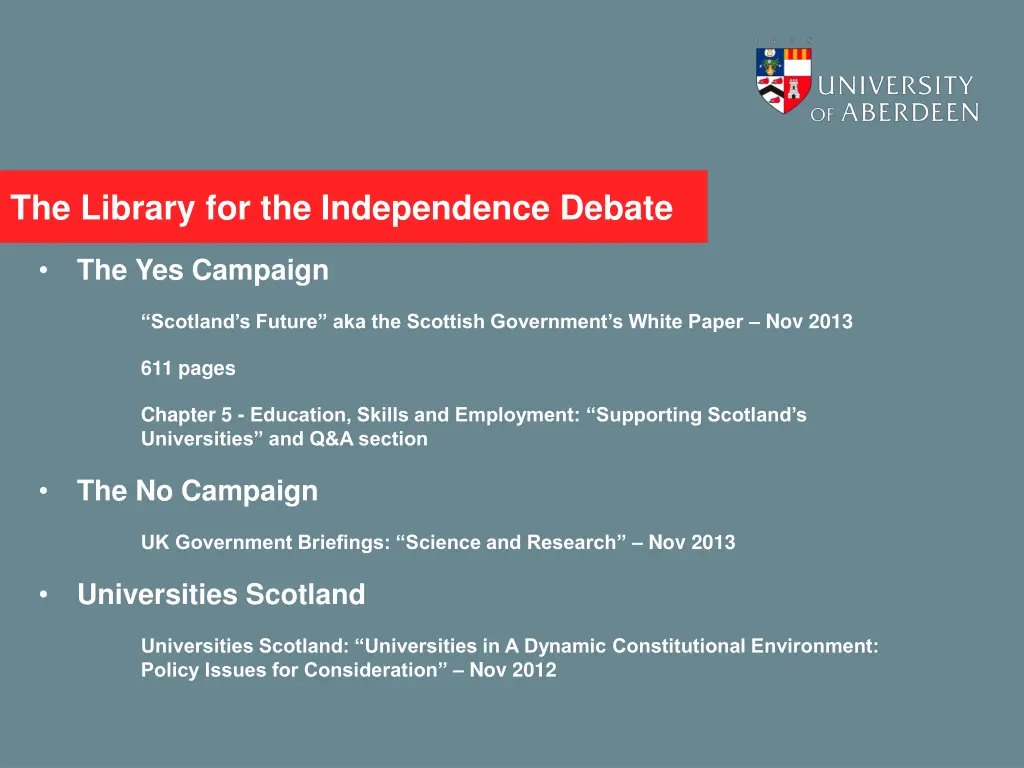 the library for the independence debate