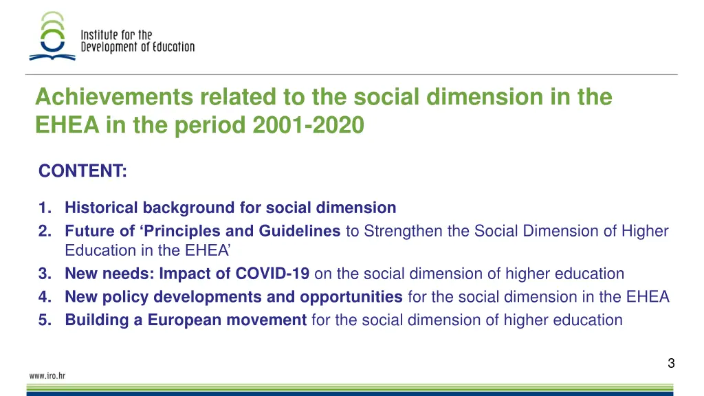 achievements related to the social dimension 1