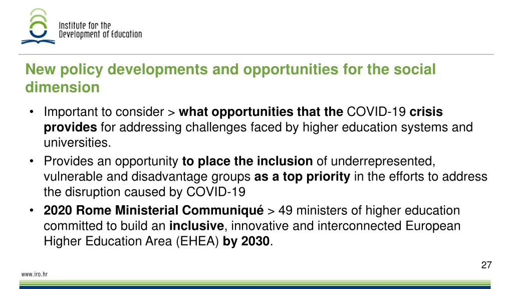 new policy developments and opportunities