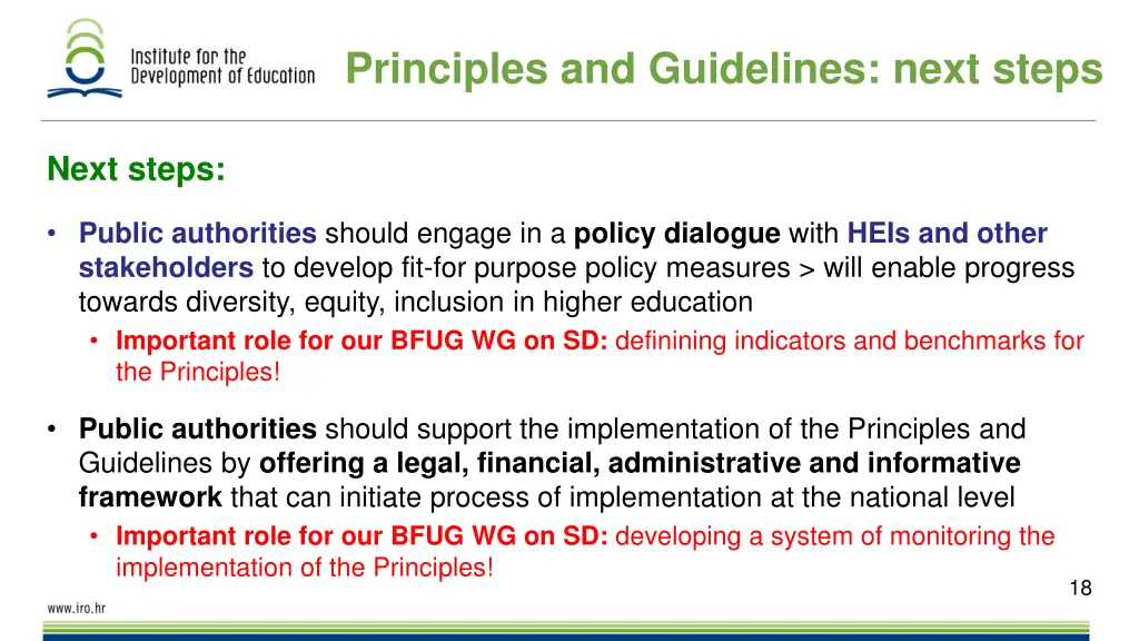principles and guidelines next steps