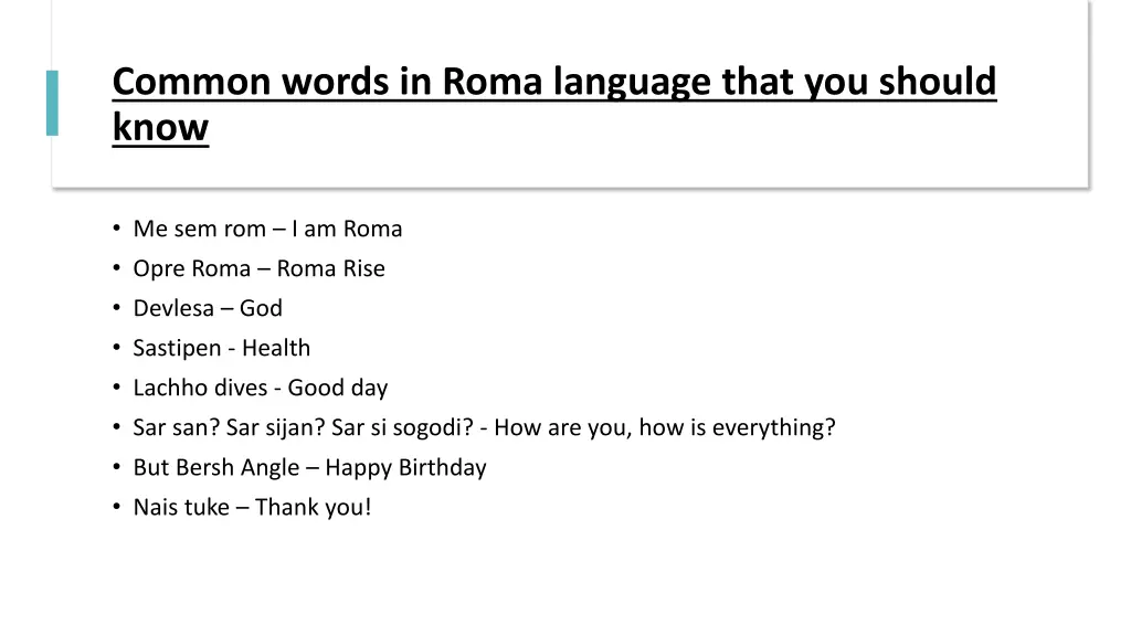 common words in roma language that you should know