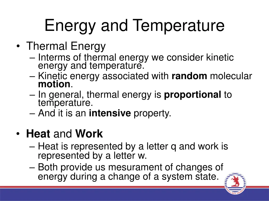 energy and temperature thermal energy interms