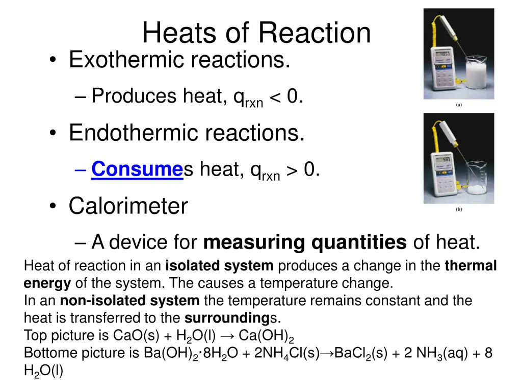 heats of reaction exothermic reactions