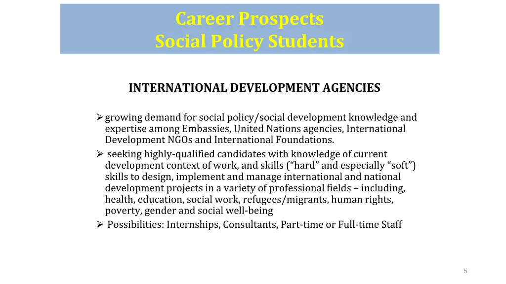 career prospects social policy students