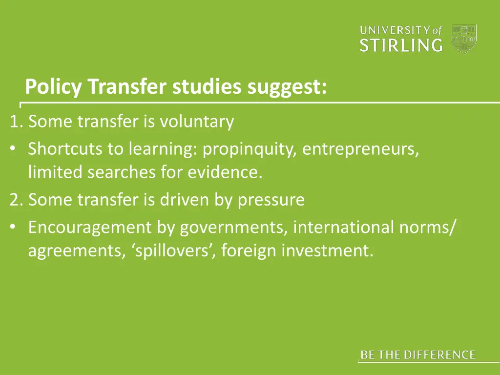 policy transfer studies suggest