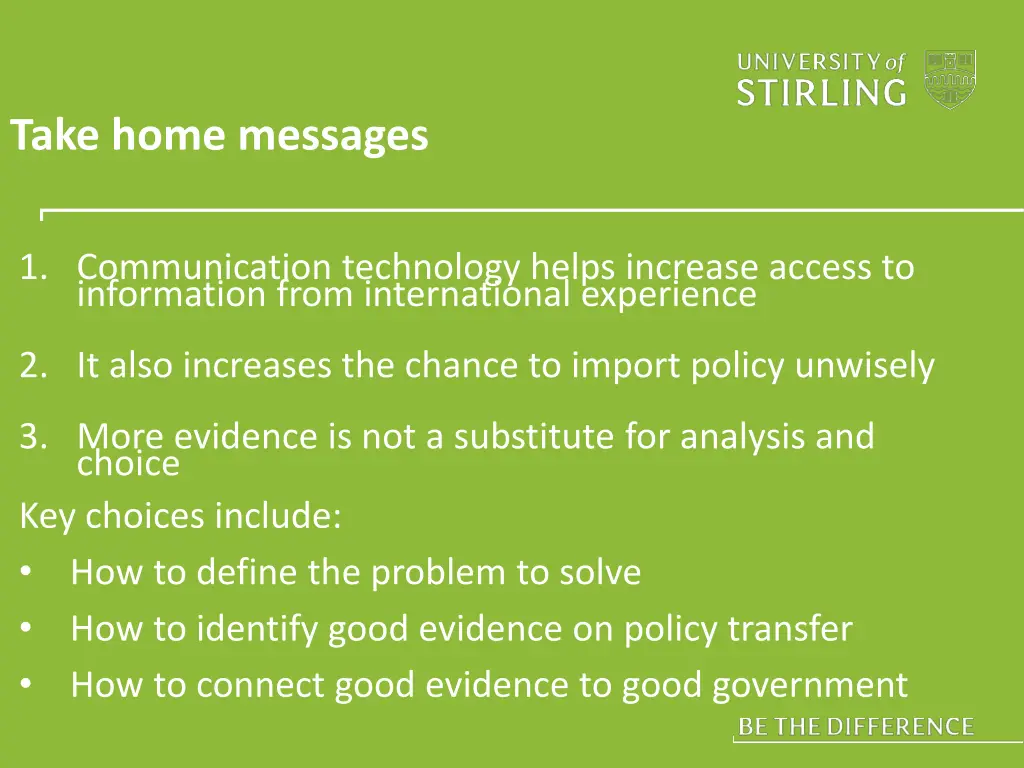 take home messages