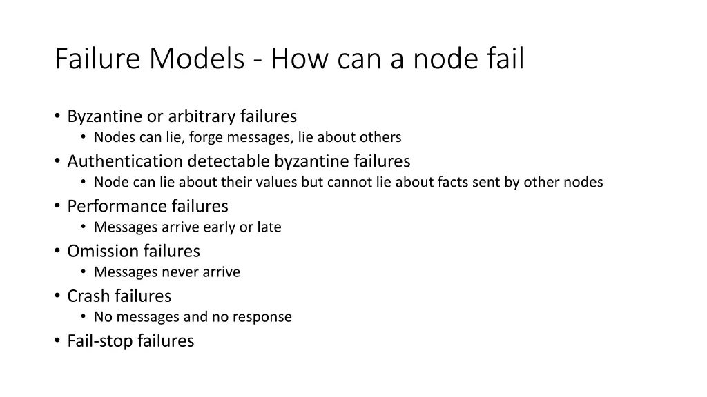 failure models how can a node fail