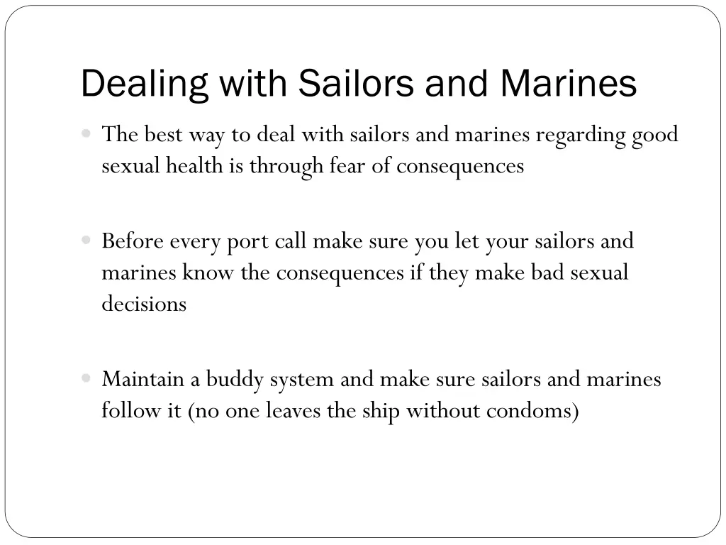 dealing with sailors and marines