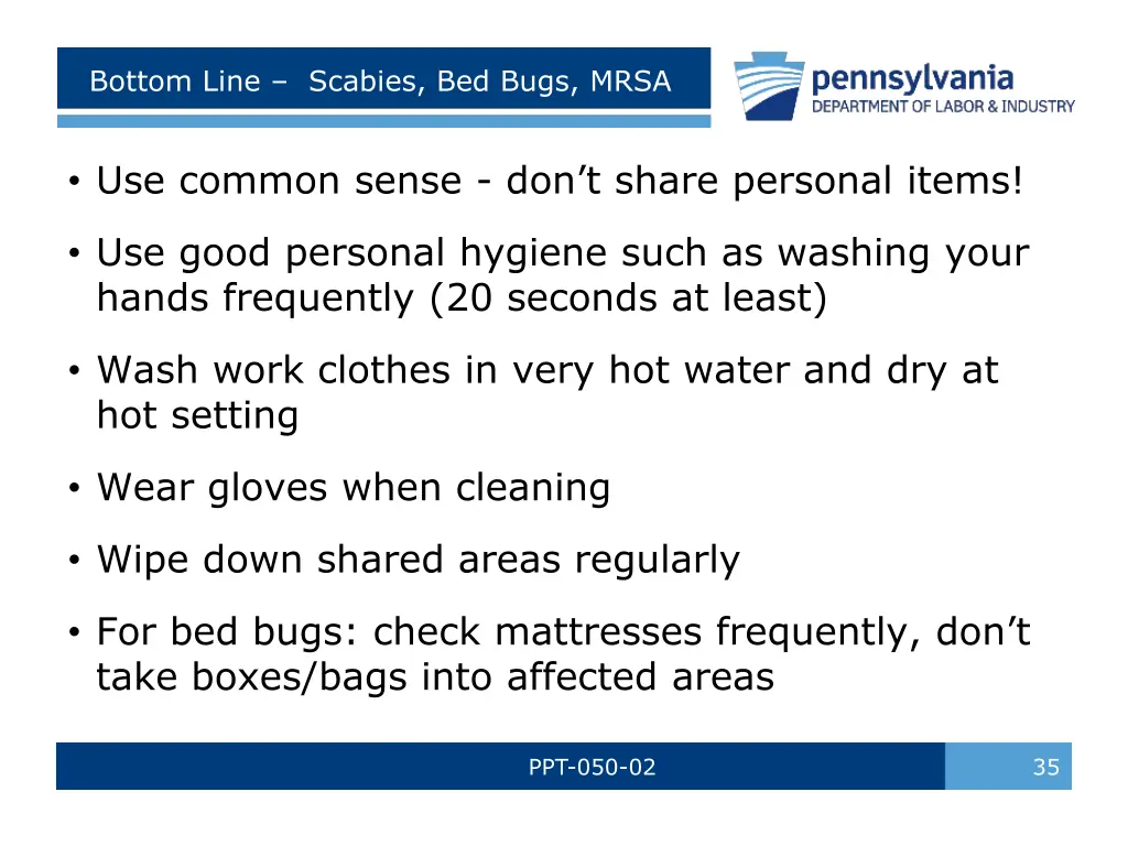bottom line scabies bed bugs mrsa