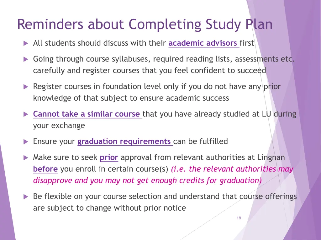 reminders about completing study plan