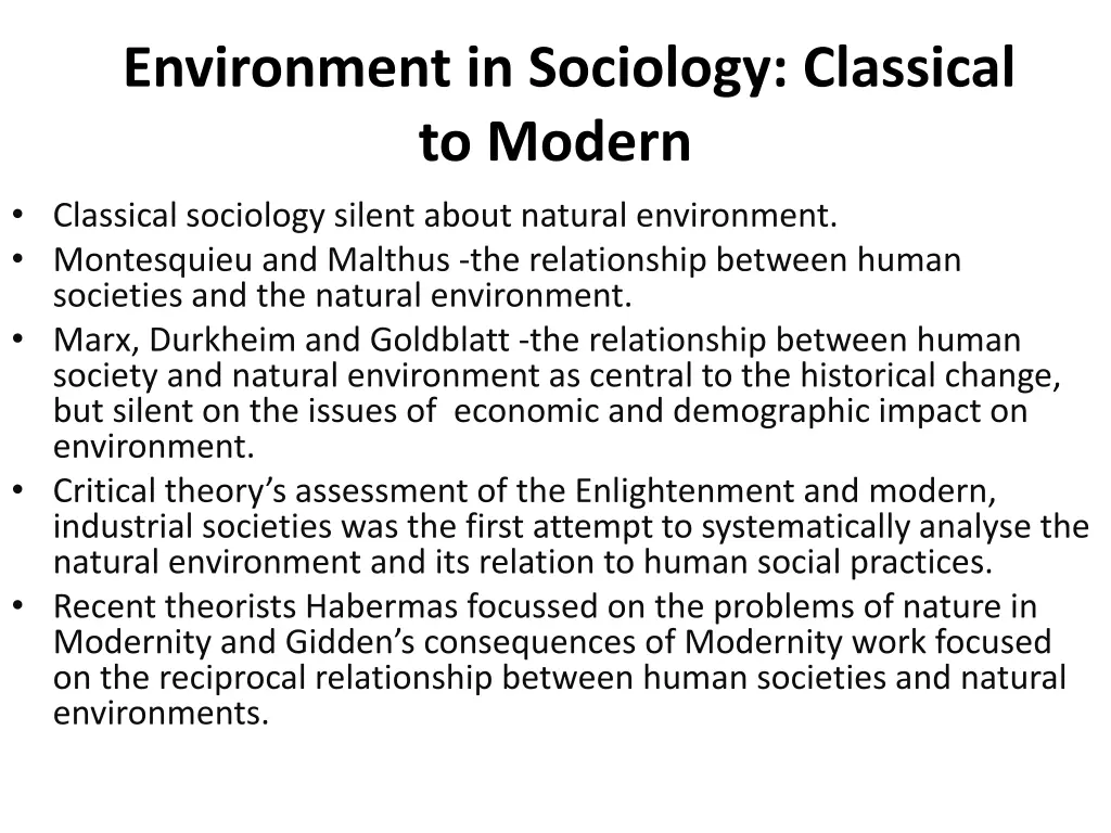 environment in sociology classical to modern