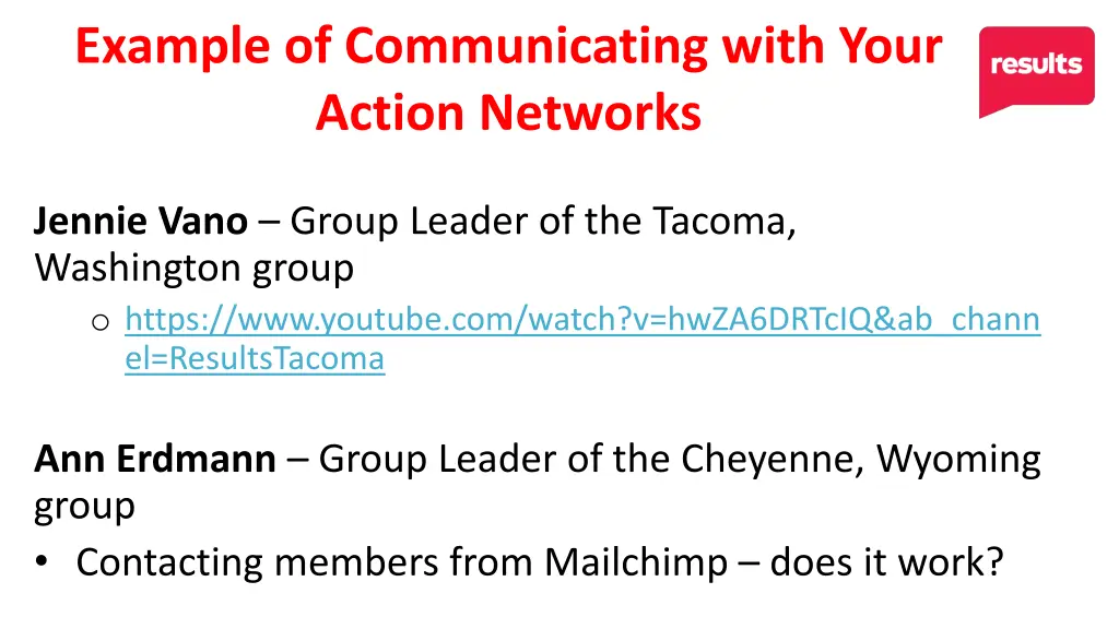 example of communicating with your action networks