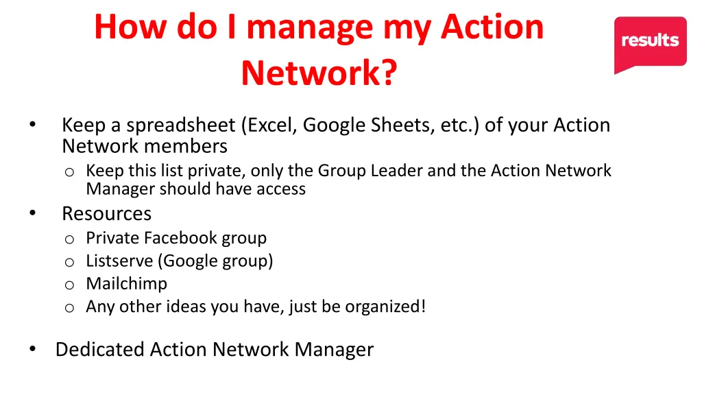 how do i manage my action network