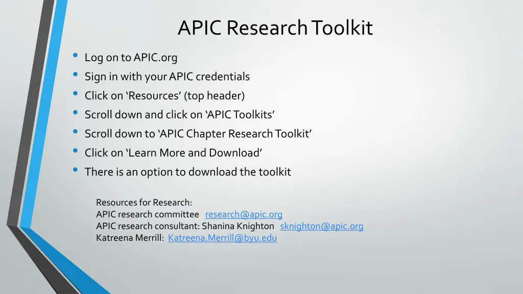 apic research toolkit