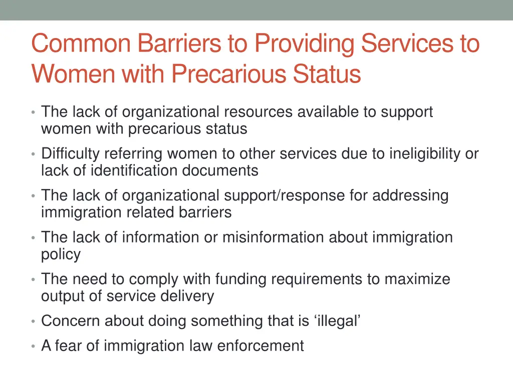 common barriers to providing services to women