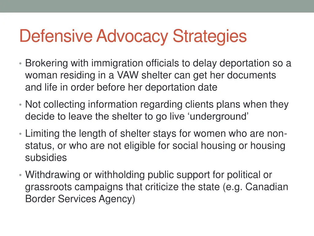 defensive advocacy strategies
