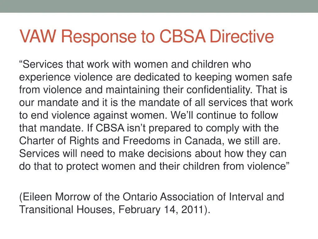 vaw response to cbsa directive
