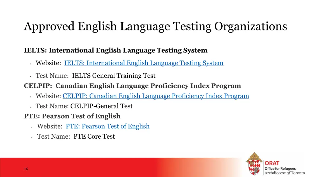 approved english language testing organizations