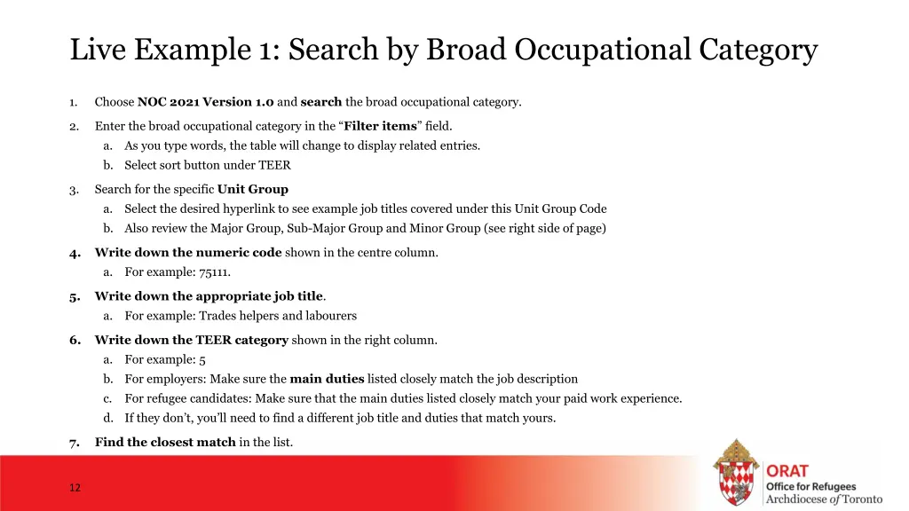 live example 1 search by broad occupational