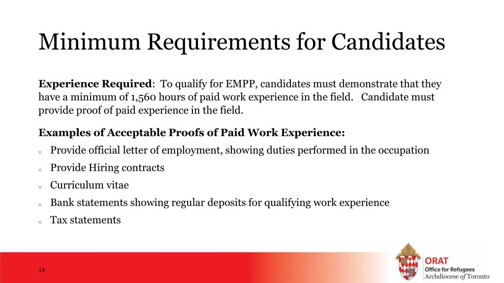 minimum requirements for candidates