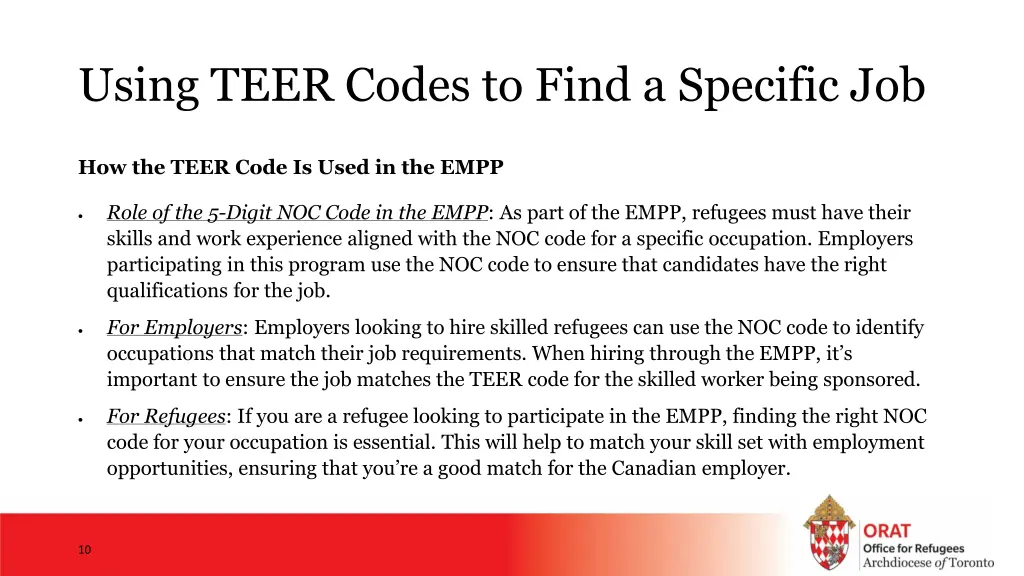 using teer codes to find a specific job