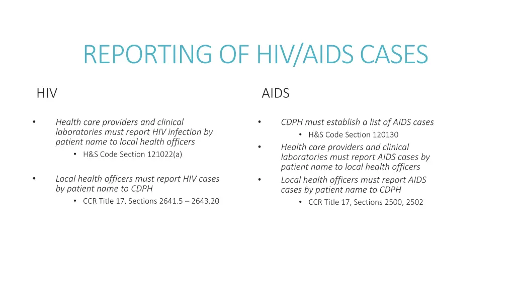 reporting of hiv aids cases