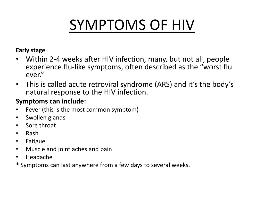 symptoms of hiv