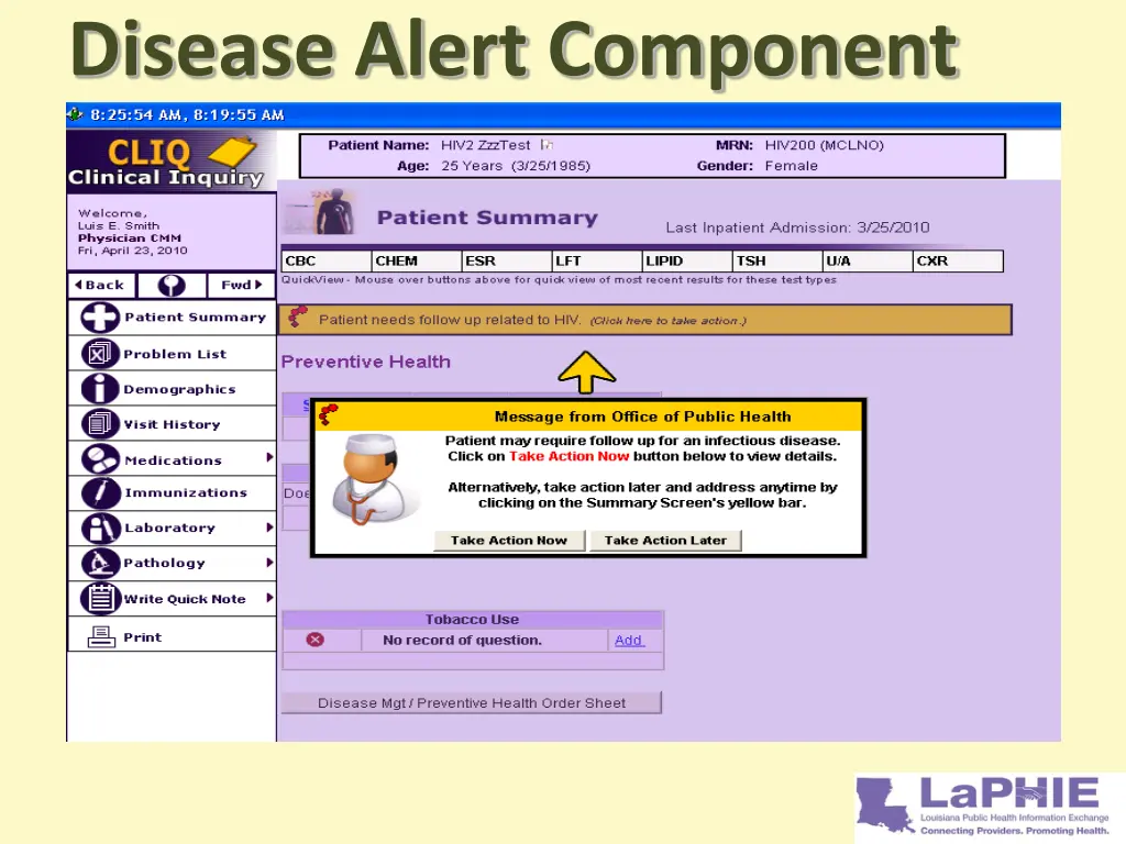disease alert component
