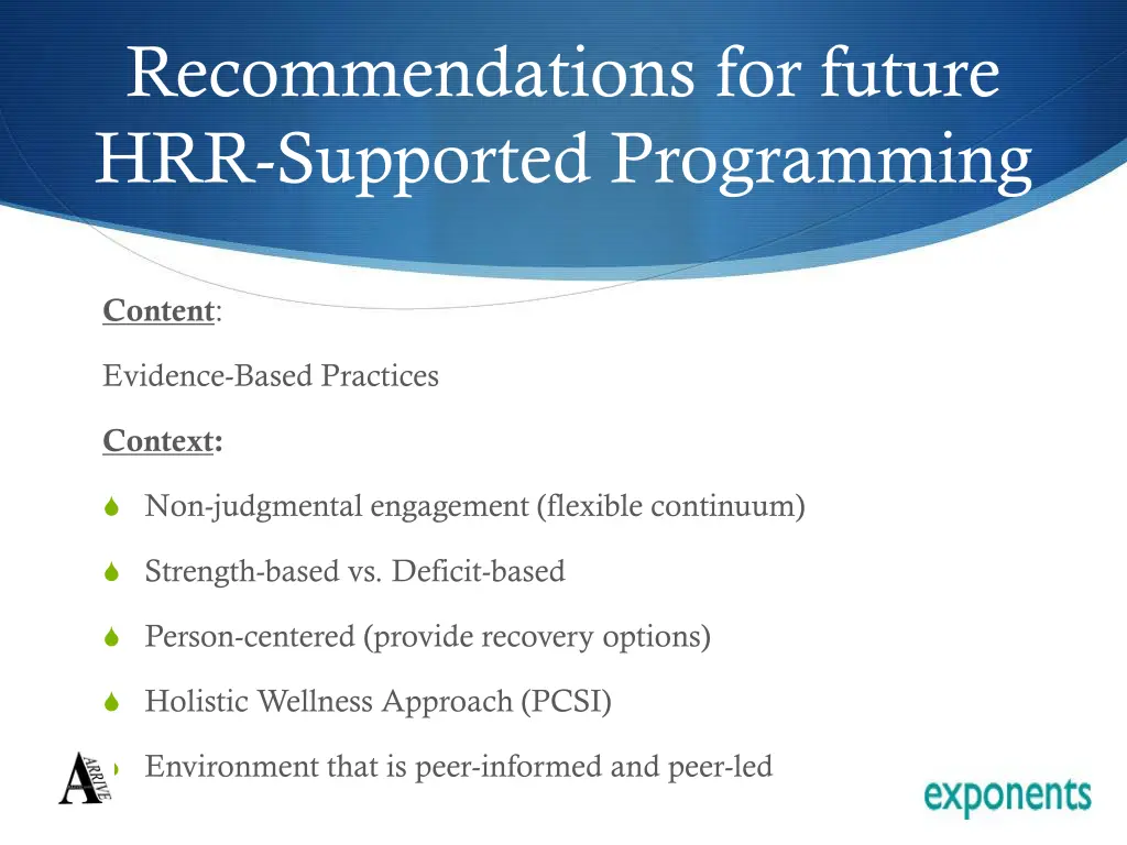 recommendations for future hrr supported