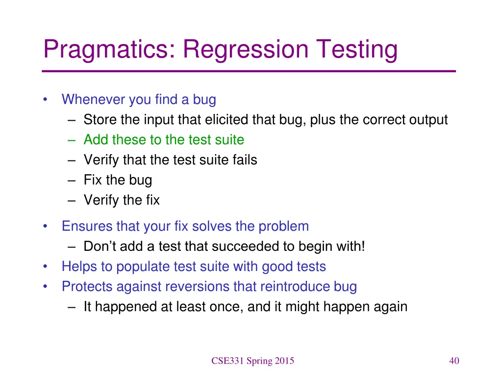 pragmatics regression testing