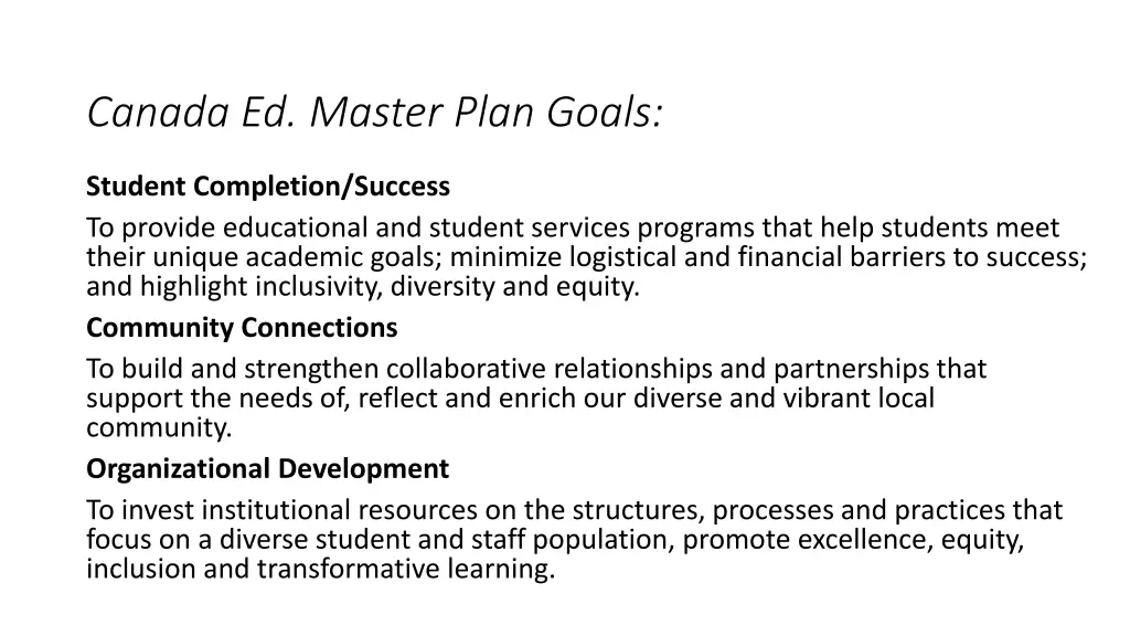 canada ed master plan goals