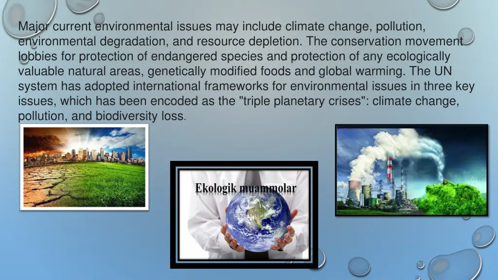 major current environmental issues may include