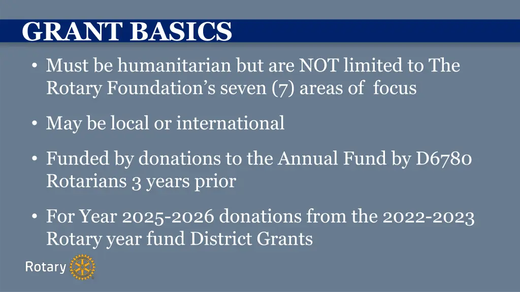 grant basics must be humanitarian