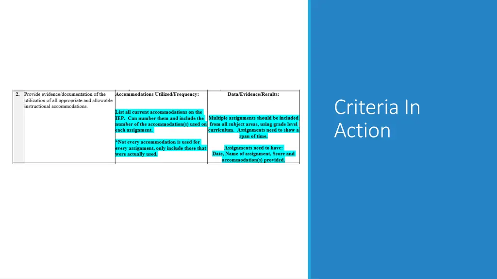 criteria in action 1