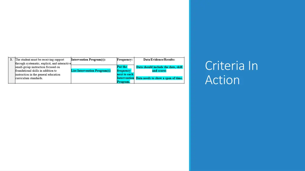 criteria in action 11