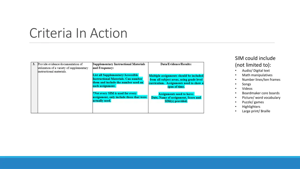criteria in action 2