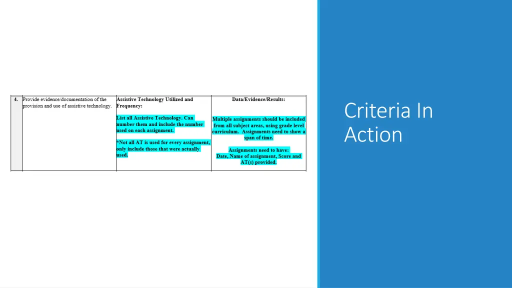 criteria in action 3