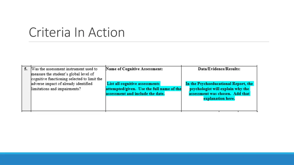 criteria in action 5