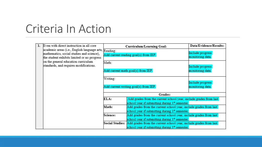 criteria in action 7
