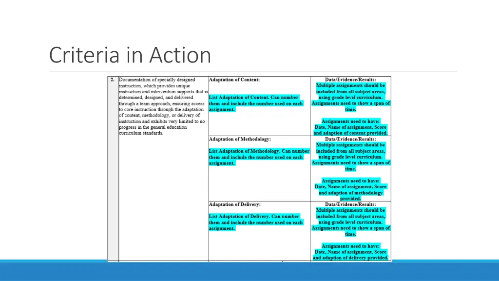 criteria in action 9