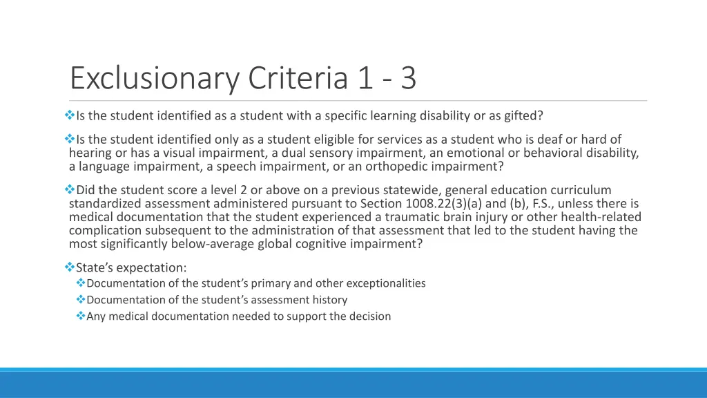 exclusionary criteria 1 3
