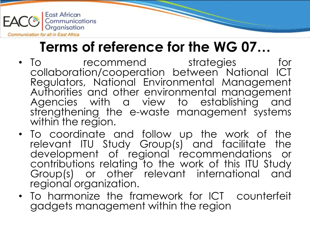 terms of reference for the wg 07 to recommend