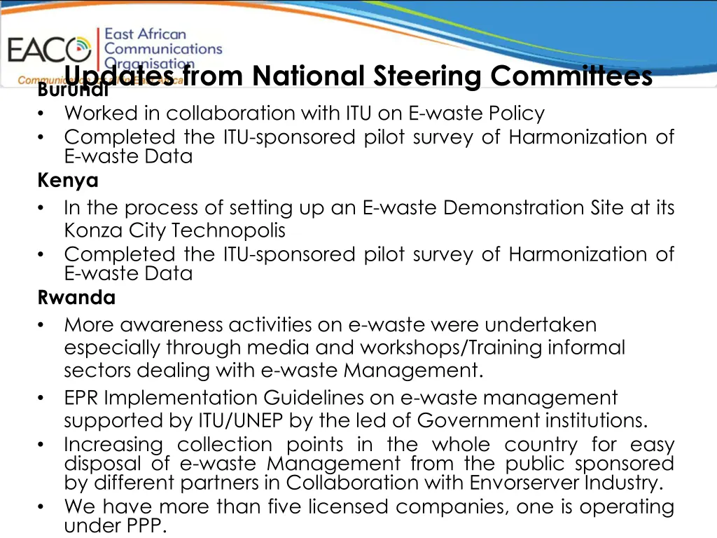 updates from national steering committees burundi