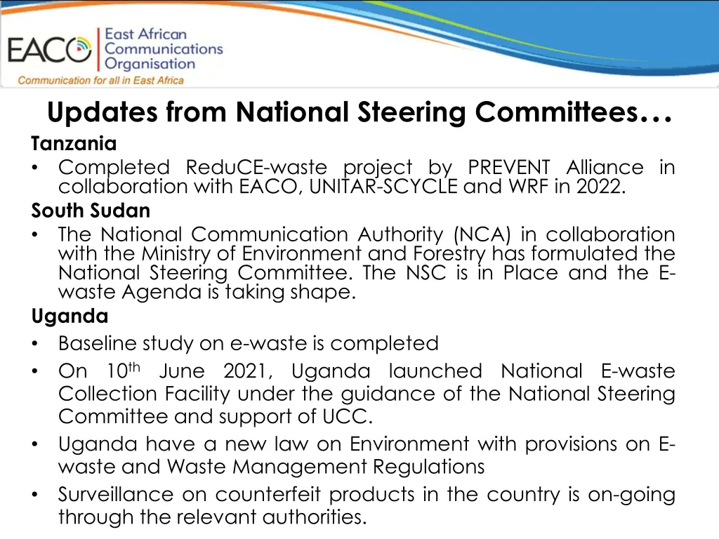 updates from national steering committees