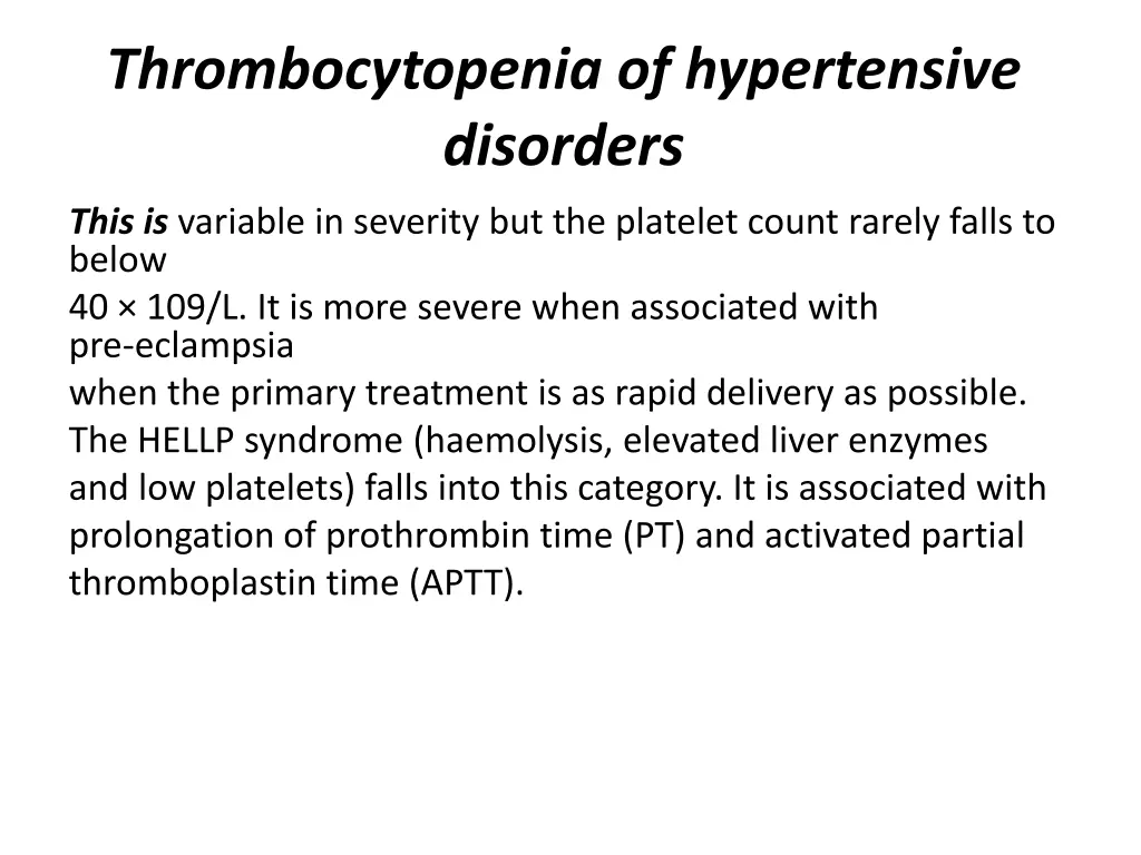 thrombocytopenia of hypertensive disorders