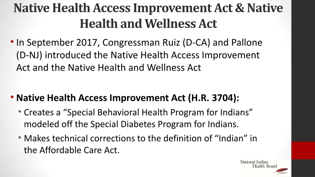 native health access improvement act native