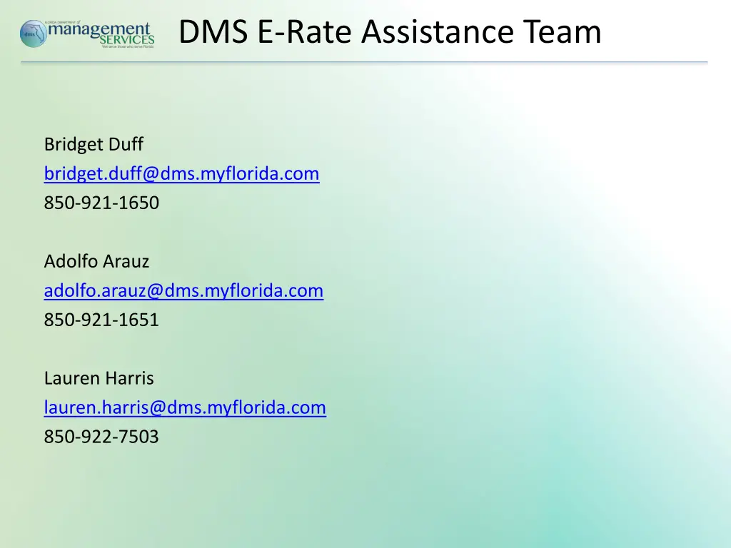 dms e rate assistance team