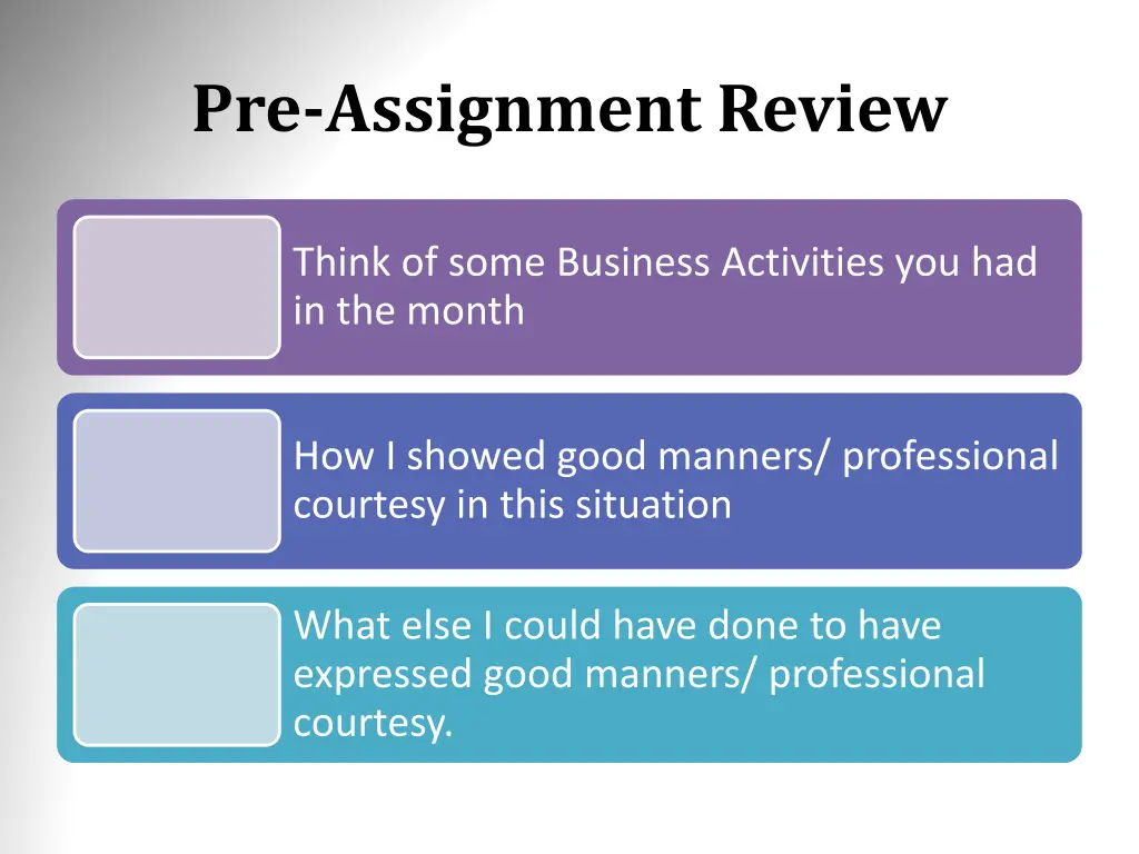pre assignment review